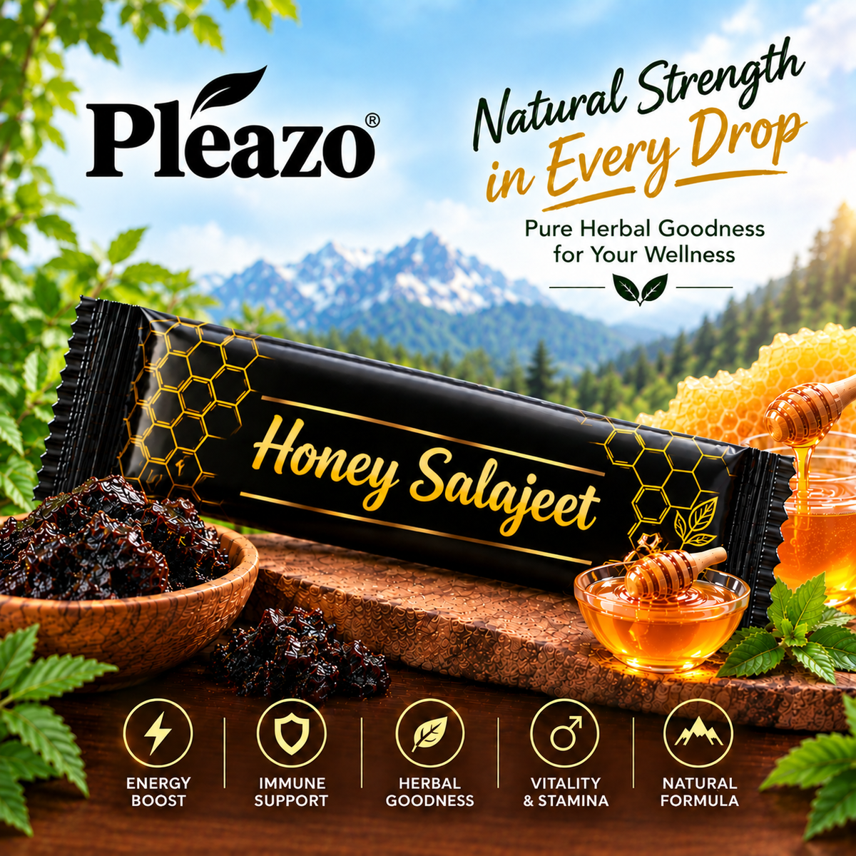 Pleazo Honey Salajeet – Honey-Based Herbal Product, Convenient Single-Serve Format