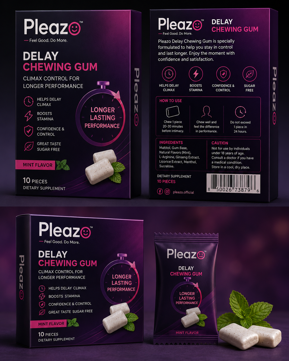 Pleazo Delay Chewing Gum – Mint Flavor | Longer Lasting Performance